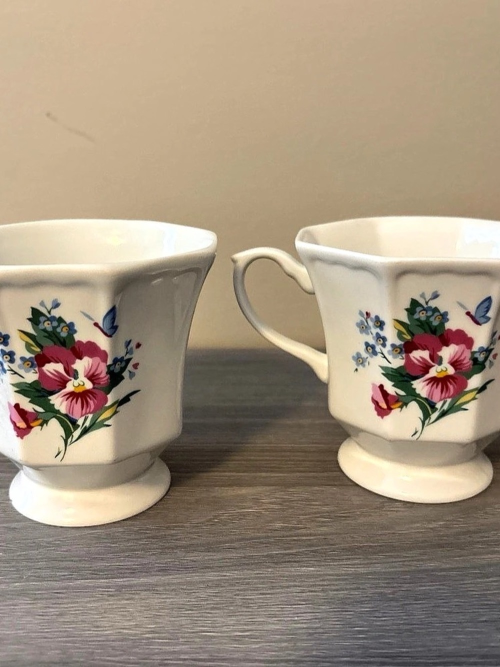 2 Hallmark Flowers Coffee Mugs Floral Cup Pink Blue Butterfly Octagon